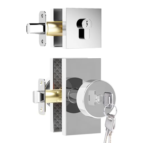 HIEMEY Polished Chrome Door Knobs with Deadbolt Set, Chrome Front Door Lock Set Exterior Entry Door Knob Door Handles with Key, Keyed-Alike