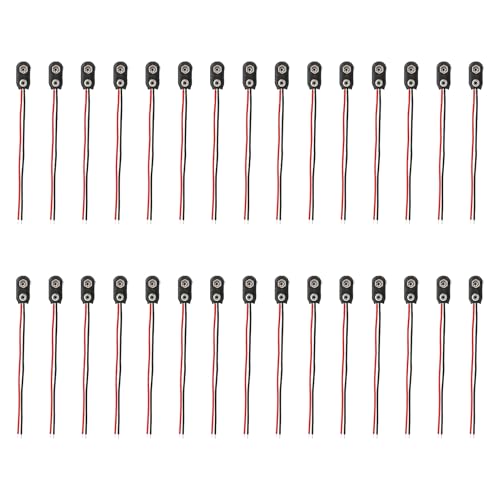 30 Piezas Conector Pila 9V, Conector Batería 9V Tipo I, Clips para Batería con Cable de 15 cm, Ideales para Proyectos Electrónicos y DIY, Cubierta de Plástico Durable (I-Type)