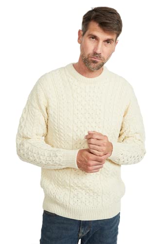 Mens Irish Wool Sweater, 100% Real Irish Wool Jumper, Traditional Aran Knit Pattern
