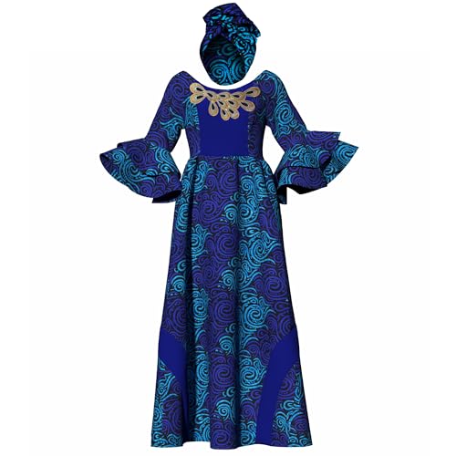 Image of iooiooi Womens African Print Party Maxi Dress Tradition Dashiki Ankara Long Dress & Headwrap