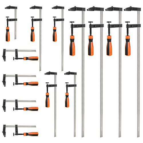 VonHaus 13pcs Wood Clamps Quick Grip - Heavy Duty F Clamps for Woodwork with Soft Grip - Quick Slide Woodworking Clamps 4 (300mm 50mm & 600mm 80mm) and 5 (150mm & 50mm)