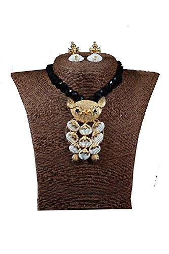 Women's Sukhen Antique shell/Wood/Brass Jewellery Choker Necklace Set (Red, Black, Golden Silver)