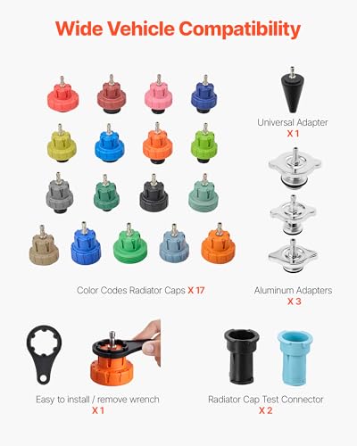 Image of VEVOR Coolant Pressure Tester Kit, 31Pcs Radiator Vacuum Refill Kit with 3 Metal Adapters, Universal Fit, Automotive Cooling System Pressure Tester Tool, with Pressures Pump & Aluminum-Plastic Filler