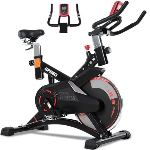 ISE Bicicleta Estática Profesional con Sensor de Pulso,Ajustable Resistencia, Pantalla, Bici Estática, Fitness En Casa con Volante de Inercia,Bicicleta Estática Indoor con Sillín Ajustable, Máx.120kg