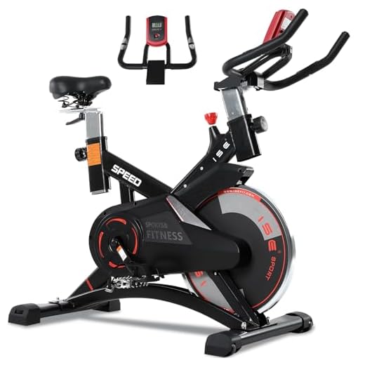 ISE SY-7005-1 Estática de Profesional con Sensor de Pulso, Ajustable Resistencia, Pantalla, Bicicleta Fitness de Gimnasio Ejercicio con Volante de Inercia, Sillín Ajustable, Máx. 120kg