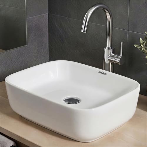 Image of ARQUIN ARQUIN Wash Basin for Bathroom Table Top Washbasin, Countertop Basin | Ceramic Washbasin Bathroom,Hotel | Living Room | Office Vanity Wash Basin (15.75x11.81x5.91 Inch) x