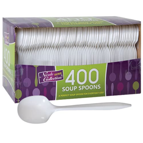 White Midweight Plastic Soup Spoon Bulk Pack (400 Count) - Durable & Elegant Disposable Cutlery for Parties, Weddings, and Events