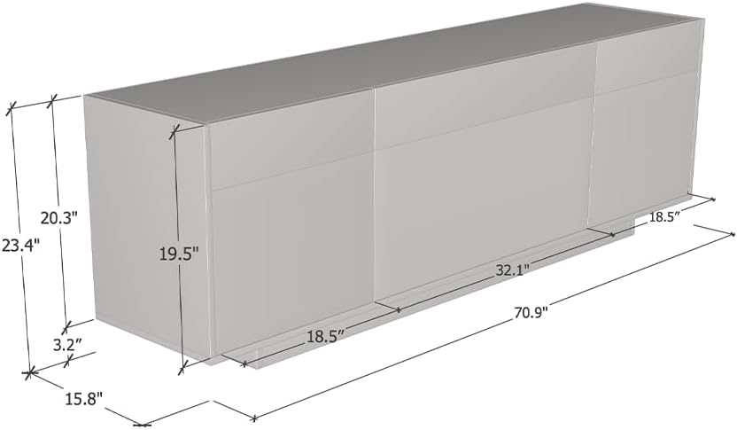 Meble Furniture Haopsa 3D Modern TV Stand — High-Matte Finish — Storage Cabinets, Fits TVs up to 80", 63.0 x 17.7 x 20.0 inches — Metal/Walnut