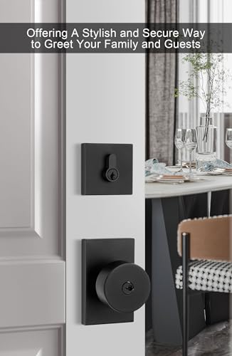 Goldenwarm Keyed Alike Black Door Knob With Deadbolt, Square Contemporary Matte Black Exterior Door Lock Set With Deadbolt thumb #1