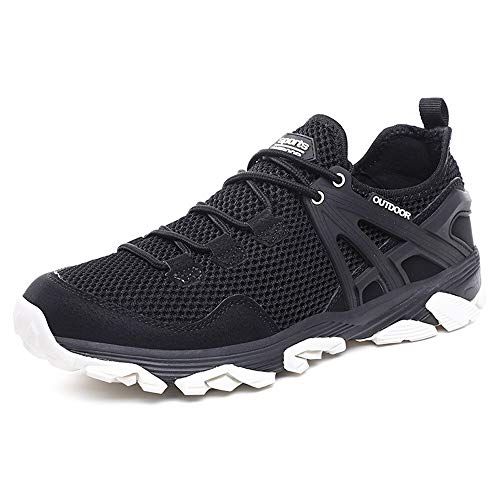 Idea Frames Men Hiking Shoes Lightweight Non-Slip Outdoor Sneaker for Walking Trekking Camping Trail Running Shoe Black/White