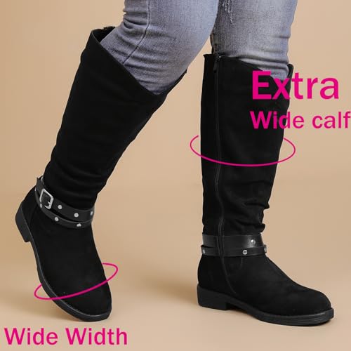 Image of Luoika Women's Extra Wide Calf Knee-High Boots | Wide Width, Round Toe, Plus Size, Slouchy Boots, Low Heel, Winter Boots.