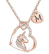 STORUP Heart Initial Unicorn Necklace - Gift for Girls