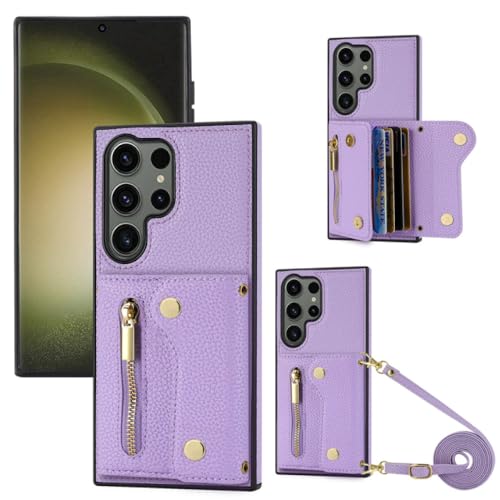 Tarjetas Cruzadas Solt Funda de Cuero Tipo Cartera para Samsung Galaxy S24 Ultra S23 S21 FE S22 Plus A14 A24 A34 A54 A05 A15 A25 A12 Funda, Púrpura, para Galaxy A14 5G