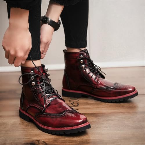 Men's Brogue Leather Lace-Up Ankle Boots with Wingtip Design Vintage Dress Boots for Casual Business Office Daily Wear and Formal Occasions4