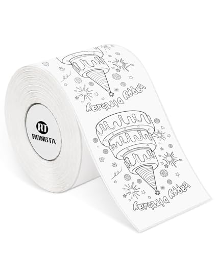 Image of Rongta Label Tape for R22, Standard Laminated Thermal Label Tape Replacement, Waterproof, Oil-Proof Sticker for Home Office Small Business Labeling (White, 2'' (Continuous Label /10M /Roll))