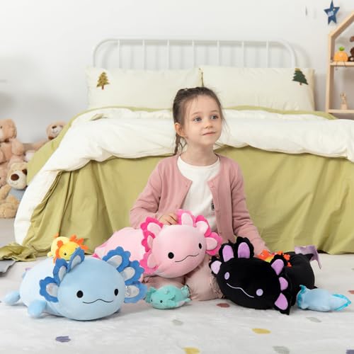 Image of MaoGoLan 4Pcs Giant Axolotl Plush with 3 Babies Inside-23.5 inch Large Ultra Soft Axolotl Stuffed Animals Throw Pillow-Squishy Stuffed Axolotl Plush Collection Gift for Axolotl Lover,Kids,Teens,Black