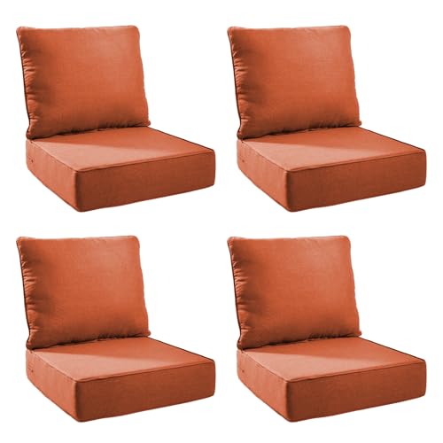 Image of Outdoor Cushion Set for Patio Furniture, UV Resistant, Water Resistant - 6 Inch Thick Foam Garden Cushions- 24x24 Inch Patio Seat Covers for Chair /Sofa /Couch | Orange | 4-Pack |