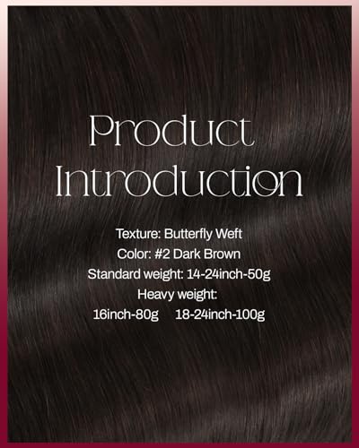 Image of Moresoo Butterfly Weft Hair Extensions Human Hair, Invisible Genius Weft, #2 Dark Brown 16 Inch 50g, Add Volume, OVO PU Hole, Straight Soft Remy Hair, Simple Installation