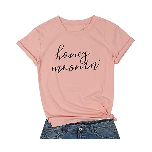 Honeymoon-Shirt-Honeymoonin-Shirts-Funny-Women-Bride-Vacation-Tees-Casual-Short-Sleeve-Tops Honeymoonin Funny Honeymoon T Shirt Women Bride Vacation Tee Short Sleeve Tops Size M (Pink)