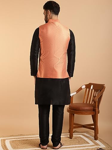 Image of SOJANYA (Since 1958 Men's Silk Blend Kurta Pyjama & Self Design Nehru Jacket Combo