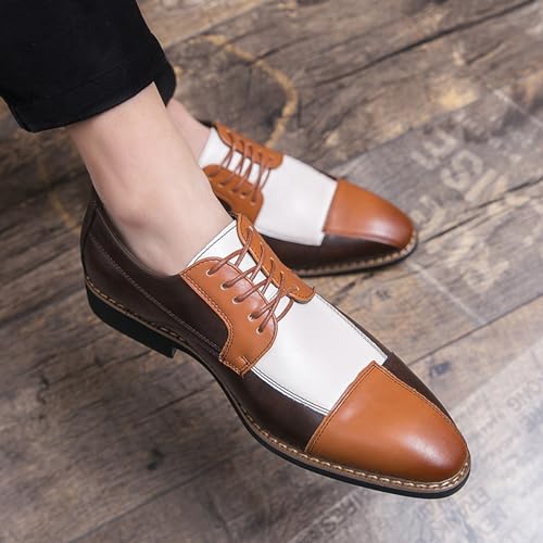 Men’s Classic Oxfords Shoes for Men, Double Color Pointed Toe Lace-up Genuine Leather Comfort Dress Shoes for Wedding Office3