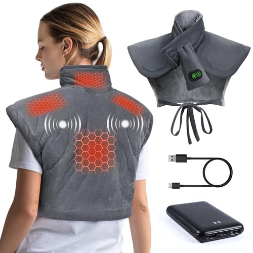 Arlierss Manta Electrica Espalda y Cuello con Batería de 10000mAh, Almohadilla Térmica Eléctrica con 3 Niveles de Temperatura & 3 Modos de Masaje, Esterilla Electrica con Apagado Automático