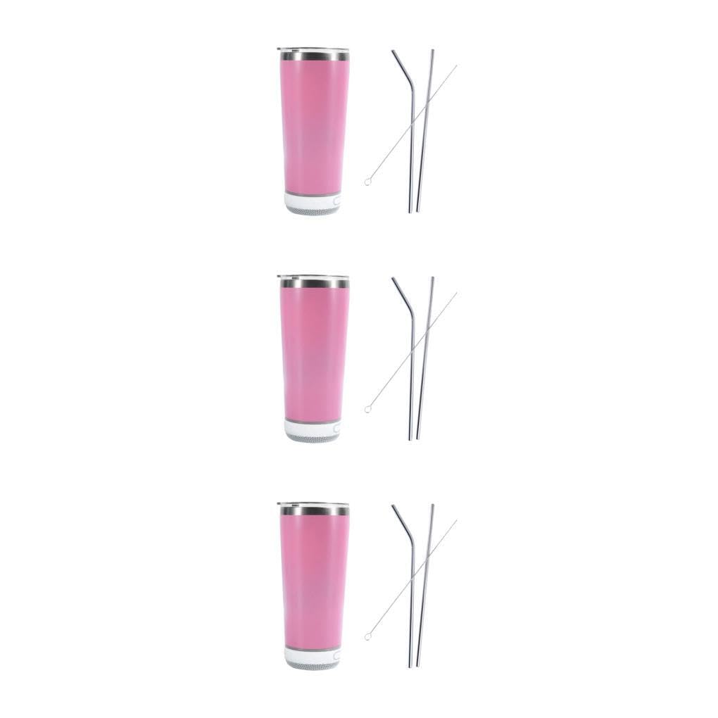 3 Juegos de Vaso con altavoz de música Bluetooth, acero inoxidable 304 de calidad alimentaria, inodoro y libre de contaminación, vaso con textura de gama, color rosa
