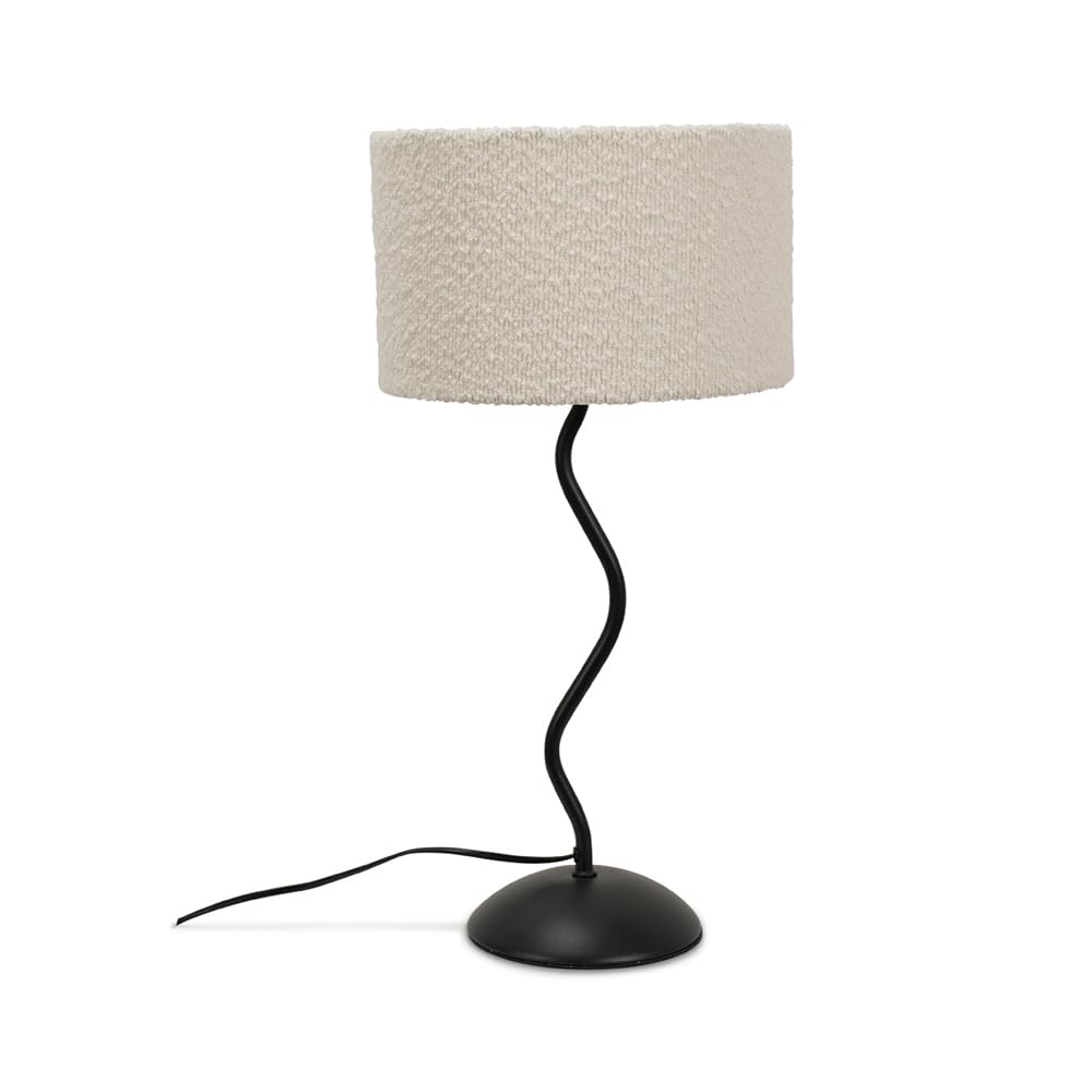 Valuelights Table Lamp | Black Metal Wavy Single Stem Waved Base With Cream Boucle Shade | Home Décor, Bedside & Desk Lamp