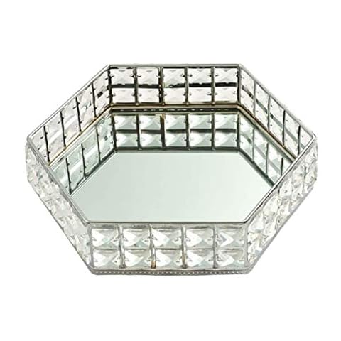 FülleMore Kristall Kosmetiktablett Make-up Kosmetik Organiser Spiegeltablett Juwelen Aufbewahrungsbox Schmuck Organizer Kerzentablett 28.5x25.5x6cm Cover