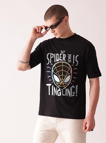 Image of Unisex 100% Cotton Superhero Graphic Printed Drop Shoulder Oversized Fit T-Shirt for Men and Women