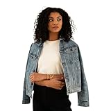 Able Clothing Bailey Classic Denim Jacket for Women, Stylish, Vinatge Non-Stretch, Soft High-Hip Length Denim Jacket with Dark Copper Hardware Accents (Light Blue, L)