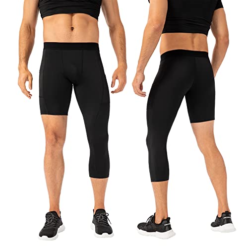 Blaward Men's One Leg Tights 3/4 Compression Pants Athletic Base Layer Underwear Active Legging For Basketball Running #TOP1