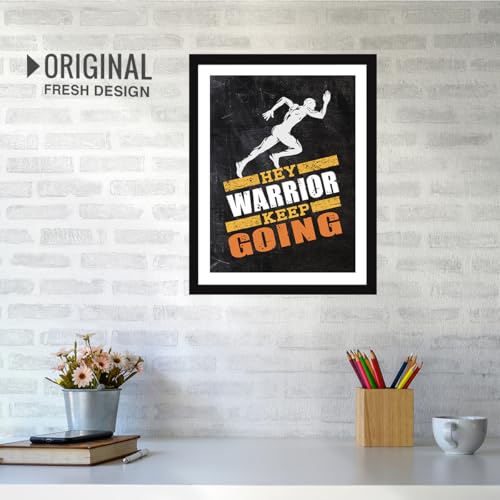Image of Chaka Chaundh Inspirational Wall Art for Office Quotes - HEY! WARRIOR KEEP GOING Motivational Modern Office Decor Framed Art poster Wall Decor for Student & Entrepreneur - (14 X 11 Inches)