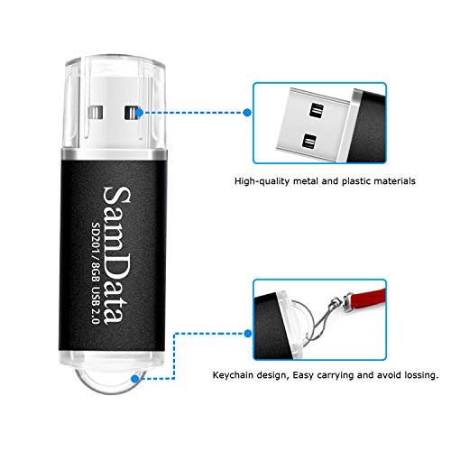 Image of SamData USB Flash Drives 8GB 1 Pack USB 2.0 Thumb Drives Memory Stick Data Storage Jump Drive Zip Drive Drive with Led Indicator (Black, 8GB-1Pack)