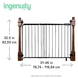 Summer Infant Metal Banister & Stair Safety Baby Gate, Fits Openings 31-46 inch Wide, Metal, for Doorways & Stairways, 32.5 inch Tall Walk-Through Baby & Pet Gate, Black, One Size