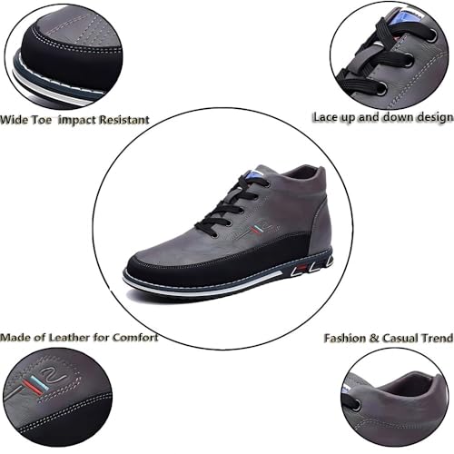 Asifn Men's Casual Leather Boots For Walking Lace-Up Slip-On Comfortable Adjustable Round Toe Flat Office Shoes2
