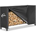 Kipiea 6FT Waterproof Firewood Storage Log Rack Cover, Heavy Duty 600D Outdoor Wood Storage Rack Cover with Buckles and Full-Length Hook & Loop Fastener, Tear-Resistant