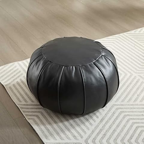 Louis Donné Faux Leather Pouf Unstuffed Ottoman Moroccan Footstool, Floor Footrest Cushion, Storage Solution - Natural Black Color (Black, 21x13) Only Cover Cover