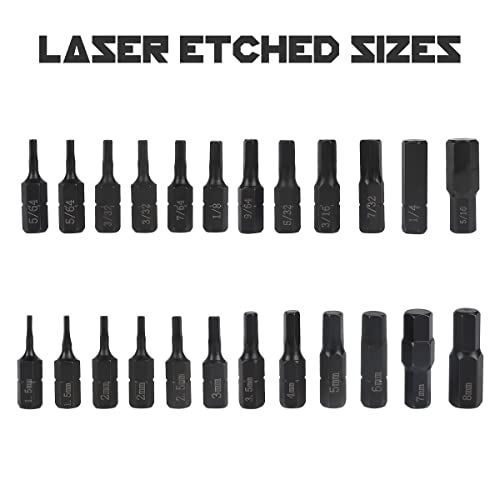 1 Inch Hex Bit Allen Wrench Drill Bit Set (24 Pack In Metric & Sae) Hardened Cr-Mo Steel Alloy - Magnetic Tips #TOP4