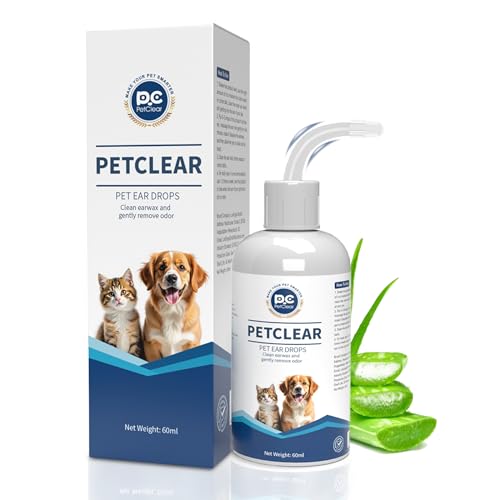 PETCLEAR Ohrenreiniger Hund mit biegbarem Applikator Nicht reizend Hund Ohrentropfen stoppen Ohren Entzündungen und Juckreiz um Ohrgeuch Schmutz und Müll zu beseitigen 1 Flasche 60 ml