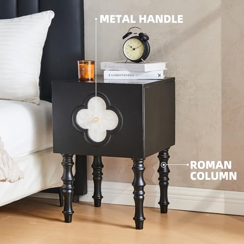 Image of Uniclinens Black Nightstand with Storage, Mid Century Modern Night Stand 23 inch, Solid Wood End Side Table for Bedroom Living Room, Sofa Side Bedside Table with Wooden Legs