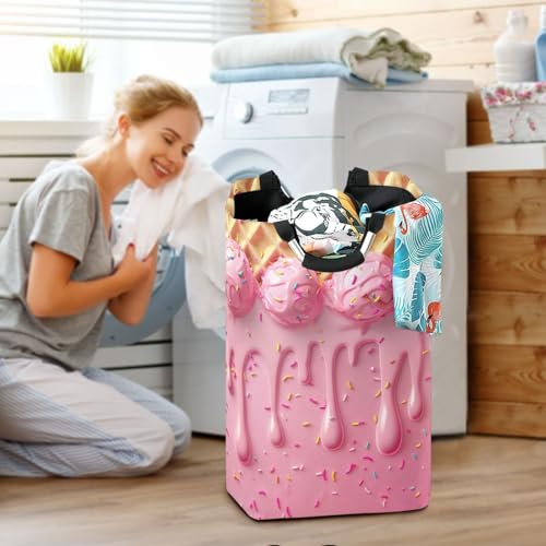 YETTASBIN Ice Cream Cone Laundry Hamper, Waterproof Foldable Laundry Basket Large Dirty Clothes Toys Storage Basket with Handle for Bathroom, Bedroom, Laundry Room, Playroom - Thumbnail 6
