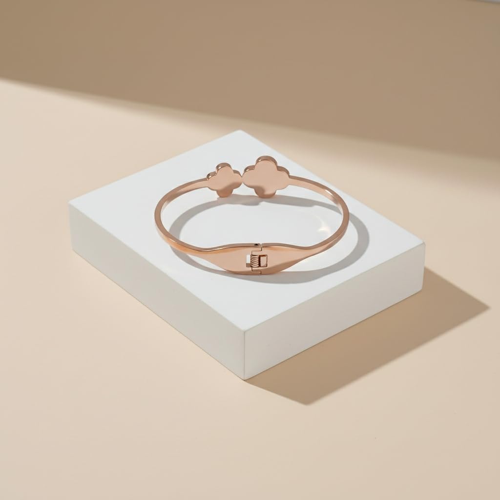 18K Gold Plated Four Leaf Clover Bracelet for Women. Trendy Clover Women's Gold Bracelet. Best Clover Bracelet Jewelry Gift for Women. - Image 5