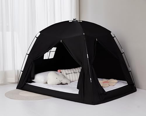 Akiky Bed Tent Bed Canopy Privacy Sleeping Space on Bed Breathable Canopy Tents Blackout Tent(Black,Twin)