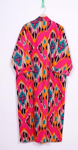 Image of Pure 100% Cotton Robe For Womens Bathrobe Dressing Gown Long sleepwear Free Size Kimono