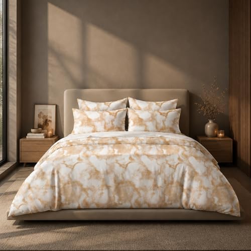 Image of VELOURA - The Signature of Sleep. Tie-Dye Bedsheet Set, 100% Cotton, King Size 108x108 Inches, 300 Thread Count, with 2 Pillow Covers, Yellow