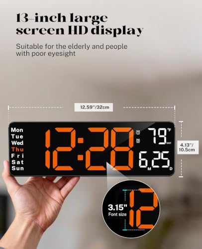 Image of Digital Clock Large Display, 13 inch Large Wall Clock for Classroom | Big Led Wall Clocks with Remote Control,Date,Week,Alarm,Temp & DST for Bedroom,Living Room,Gym,Office