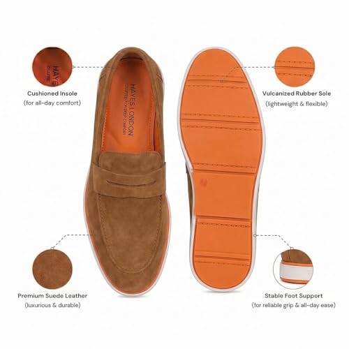 Image of HAYES LONDON Italian Suede Leather Loafers for Men | Casual Slip-On Shoes | Breathable & Lightweight Summer Wear | Comfortable Walking Shoes
