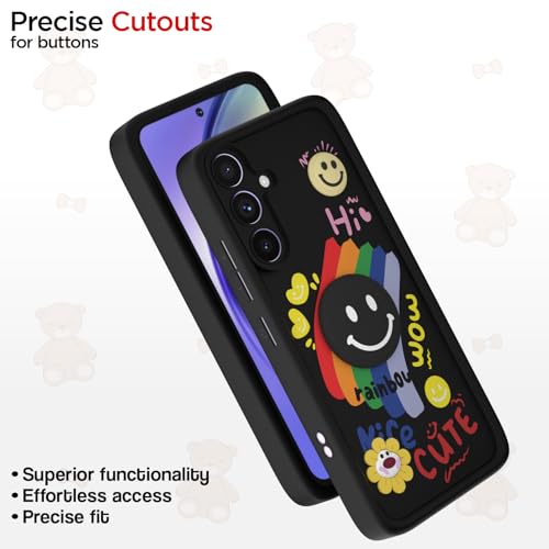 Image of Pikkme Back Cover for Samsung Galaxy A54 5G | Soft Silicone| Cute Rainbow Smile & 3D Cartoon Flower Design | Shockproof Raised Camera Protection Bumper Case (Black)