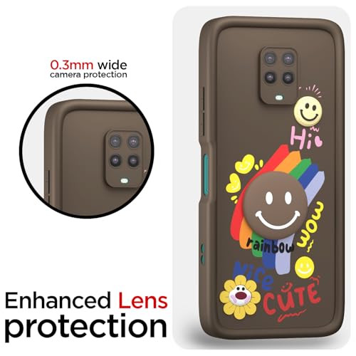 Image of Pikkme Back Cover for Redmi Note 9 Pro /Note 9 Pro Max /Poco M2 Pro /Note 10 Lite | Soft Silicone| Cute Rainbow Smile & 3D Cartoon Flower Design | Shockproof Raised Camera Protection Bumper Case (Brown)